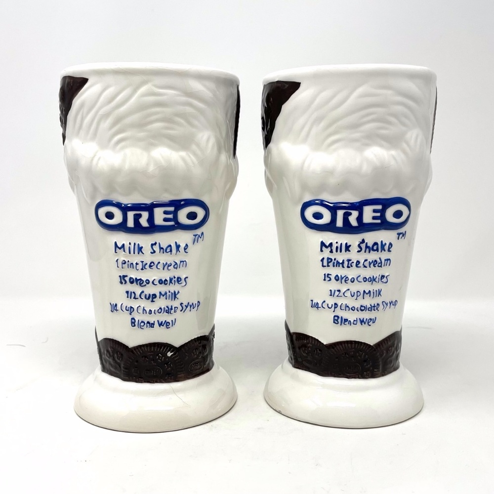 Vintage Oreo Cookie's Milk Shake Tall Glasses w/ Recipe on the Front Super Fun!